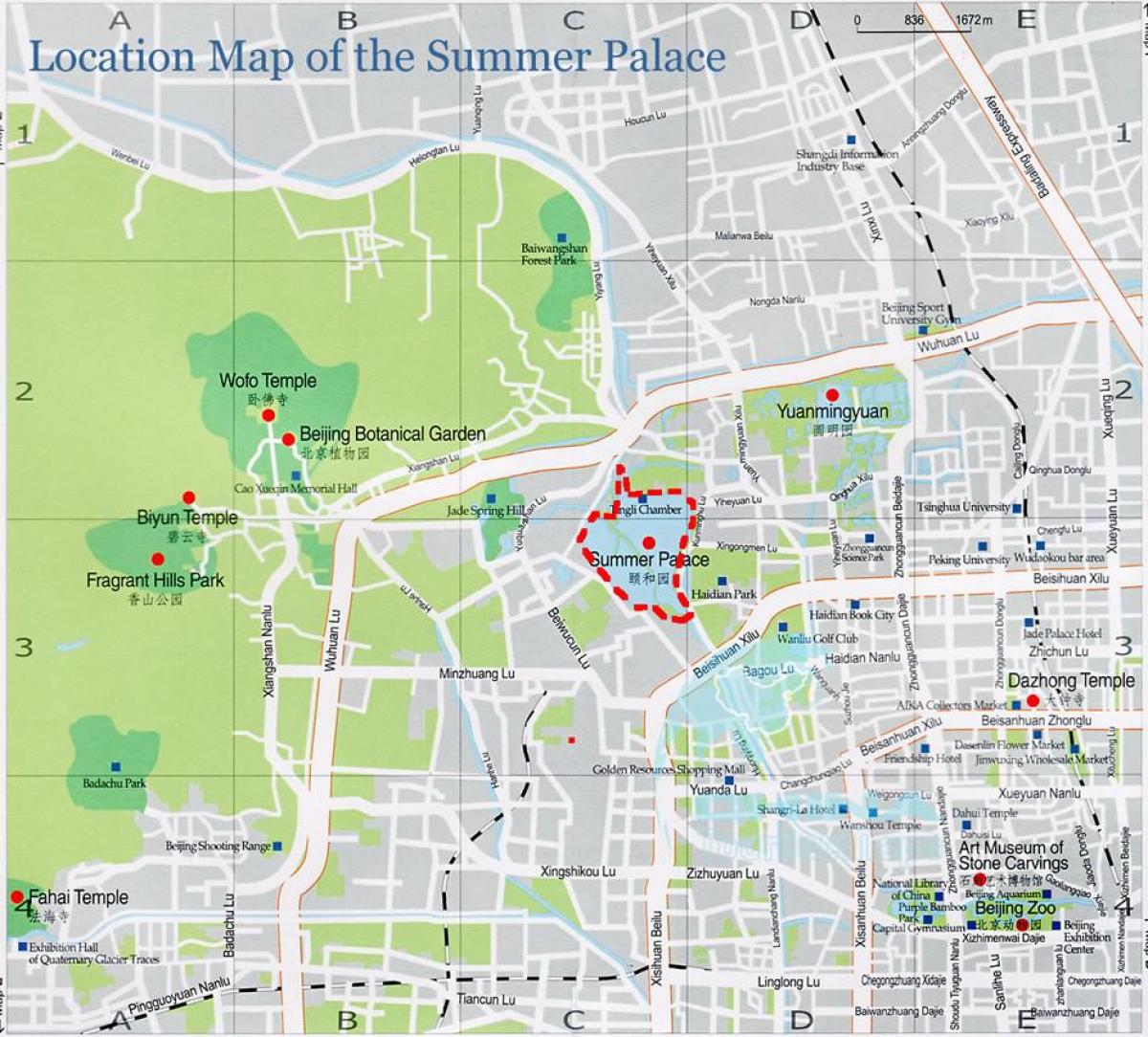 zemljevid summer palace Pekingu